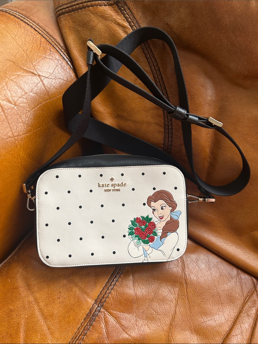 kate spade White Polka Dot Belle Crossbody Bag with Black Strap VGUC